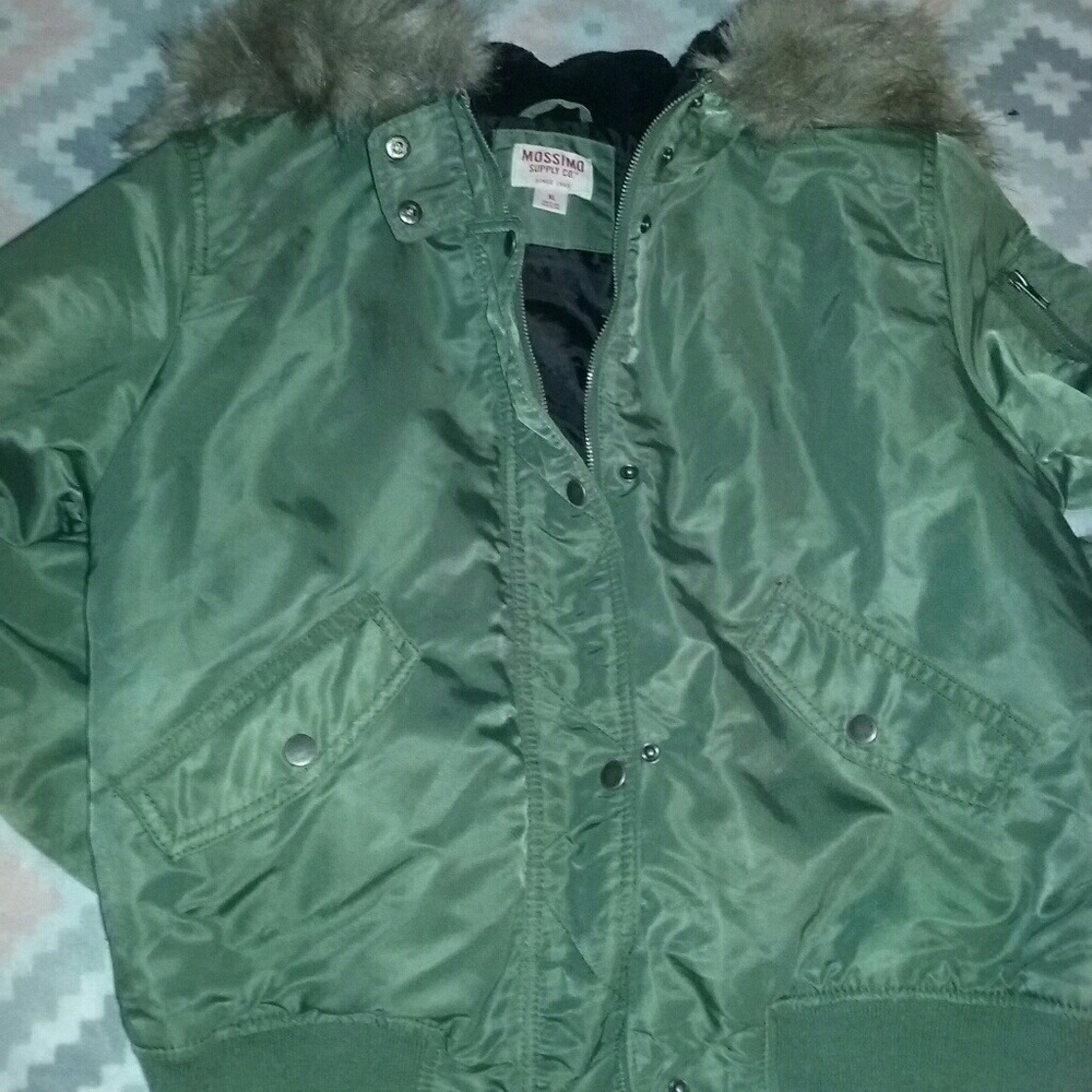 Mossimo Girls XL Army Green Fur Hood Aviator Coat - Picture 5 of 8
